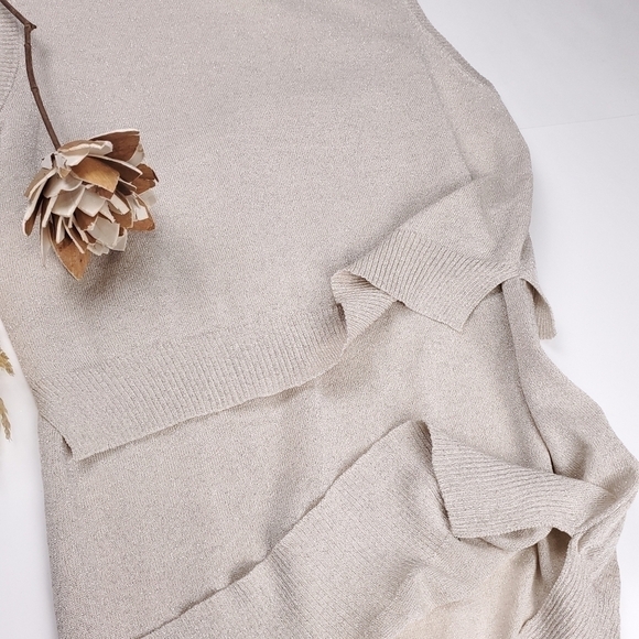 New Anthropologie Current Air Cream Silver Flake Layered Sweater Top Sz L - Picture 6 of 12